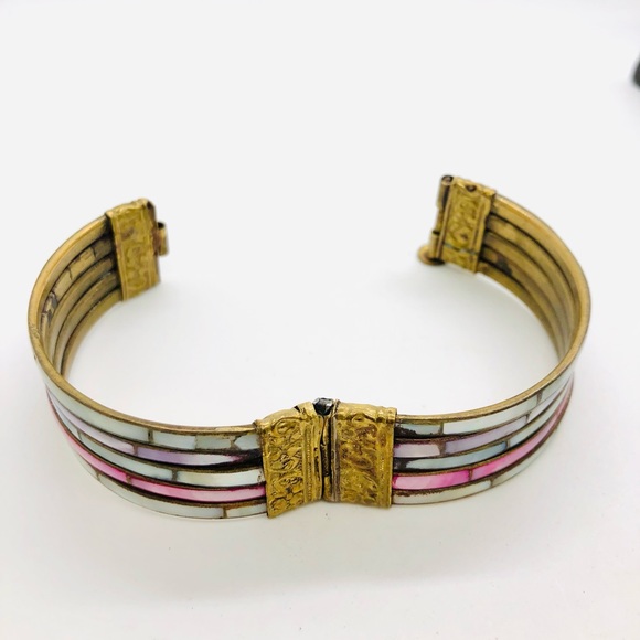Vintage Brass Mother of Pearl Boho Bracelet - Picture 11 of 12